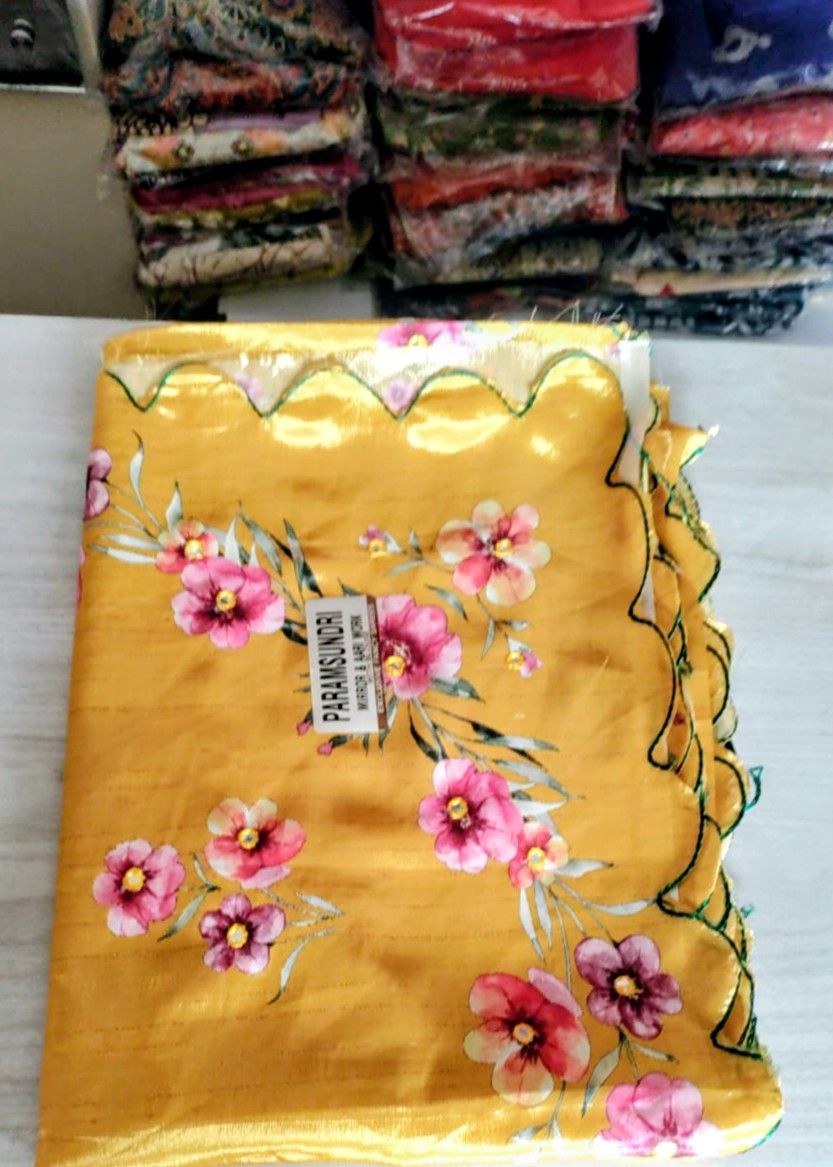 Beautiful Chinon silk sarees with mirror work