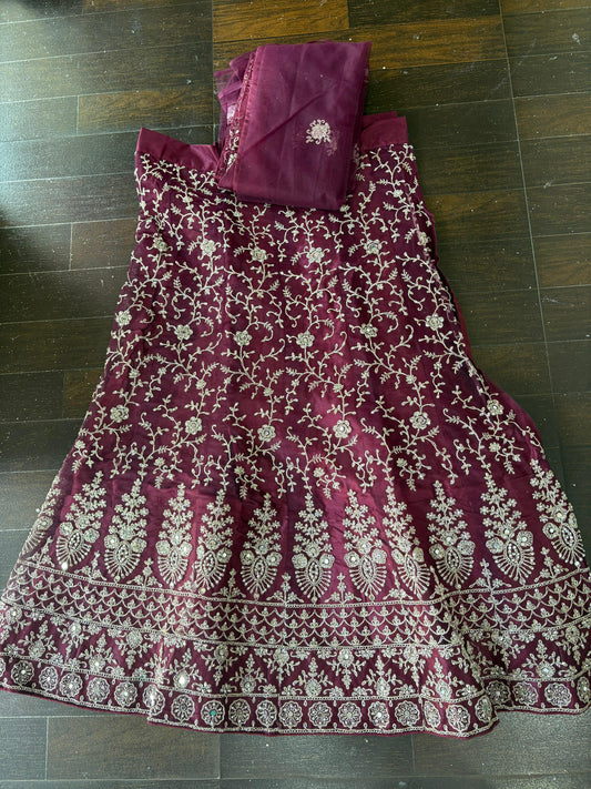 Maroon Embroidered Bridal Lehenga Set