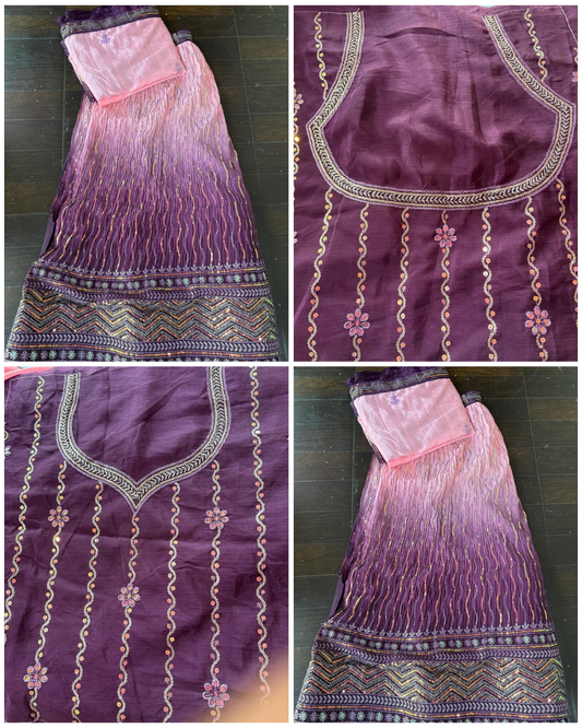 Pink Dual Tone Embroidered Bridal Lehenga Set