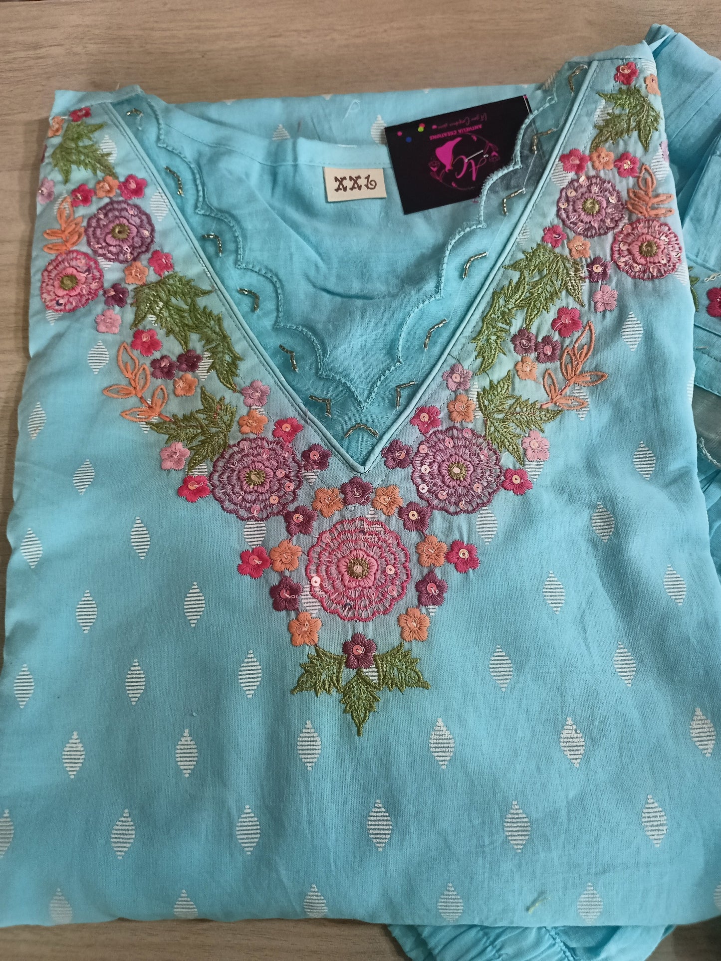 Pure Mul Cotton Kurta Pant Set with Duppata Blue