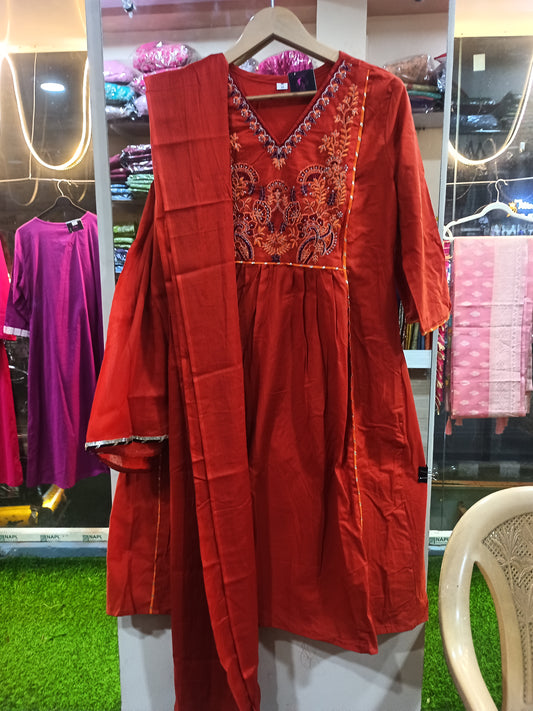 Elegant Kurta Pant with dupatta 100% Cotton Rust Orange