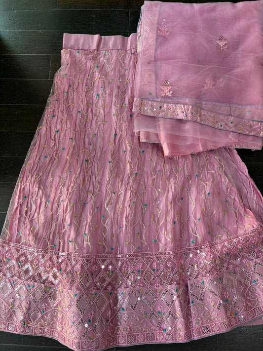 Light Pink Embroidered Bridal Lehenga Set Dual Colour