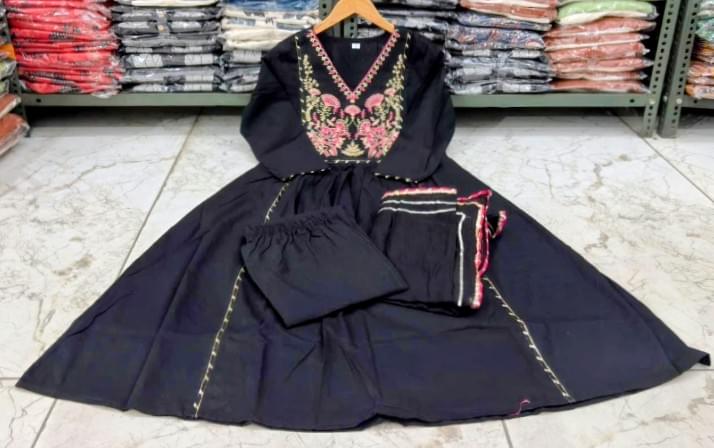 Elegant Kurta Pant with dupatta 100% Cotton Black Colour