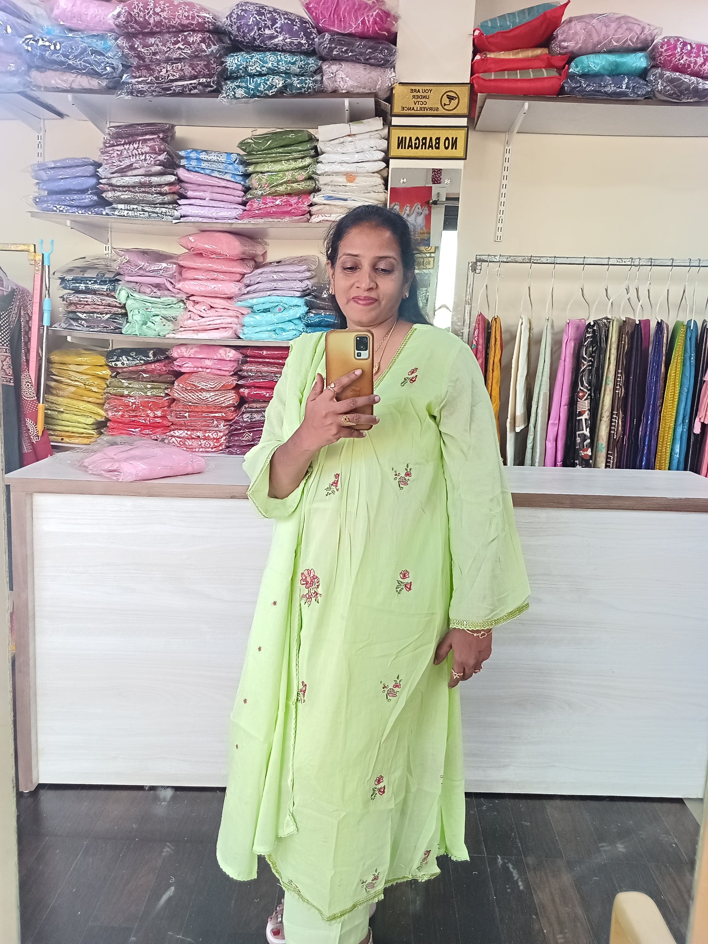 Pure Mul Cotton Kurta Pant Set with Duppata Pink Colour Green