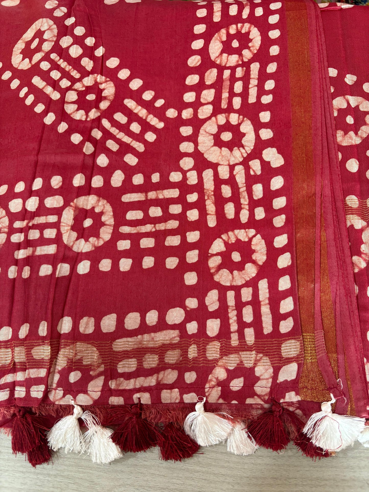 Semi Tussar Silk Saree with Traditional Batik Print | Elegant Ethnic Wear for Women Maroon