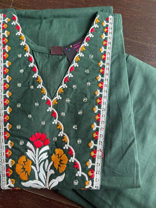 Dark green Color Elegant Coord Set 100%Cotton