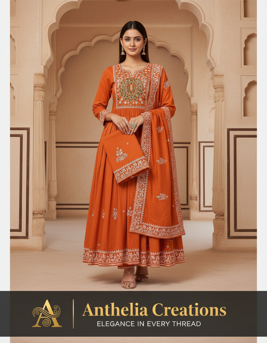 Elegant Embroidered Kurta Pant with dupatta 100% Cotton