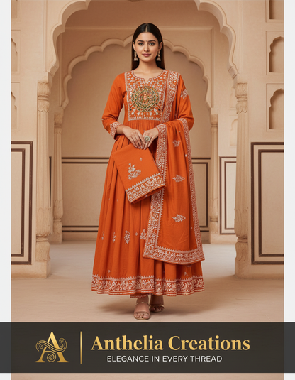 Elegant Embroidered Kurta Pant with dupatta 100% Cotton