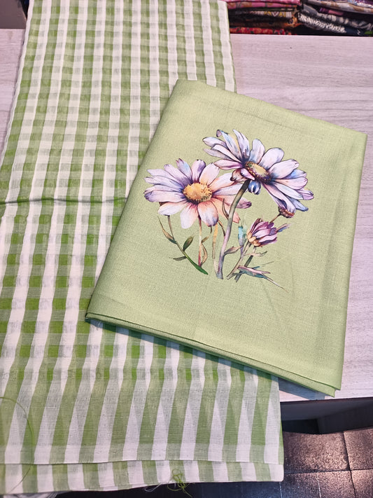 Mangalagiri Pure Cotton Saree with Traditional Checkered Pattern Light Green