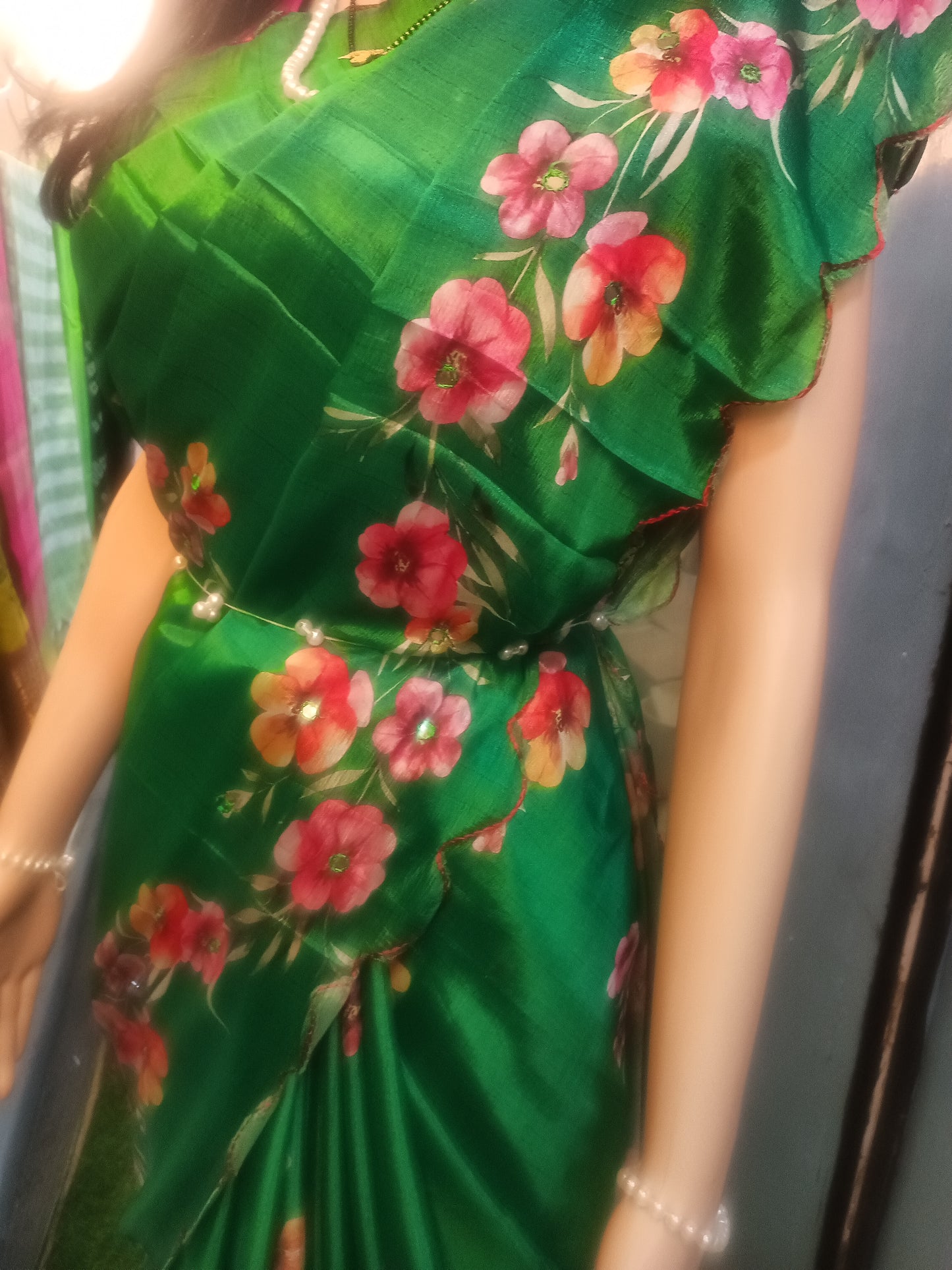 Beautiful Chinon silk sarees with mirror work