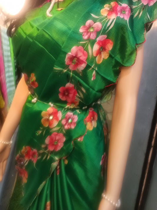 Beautiful Chinon silk sarees with mirror work