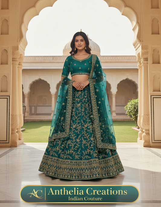 Green Embroidered Bridal Lehenga Set