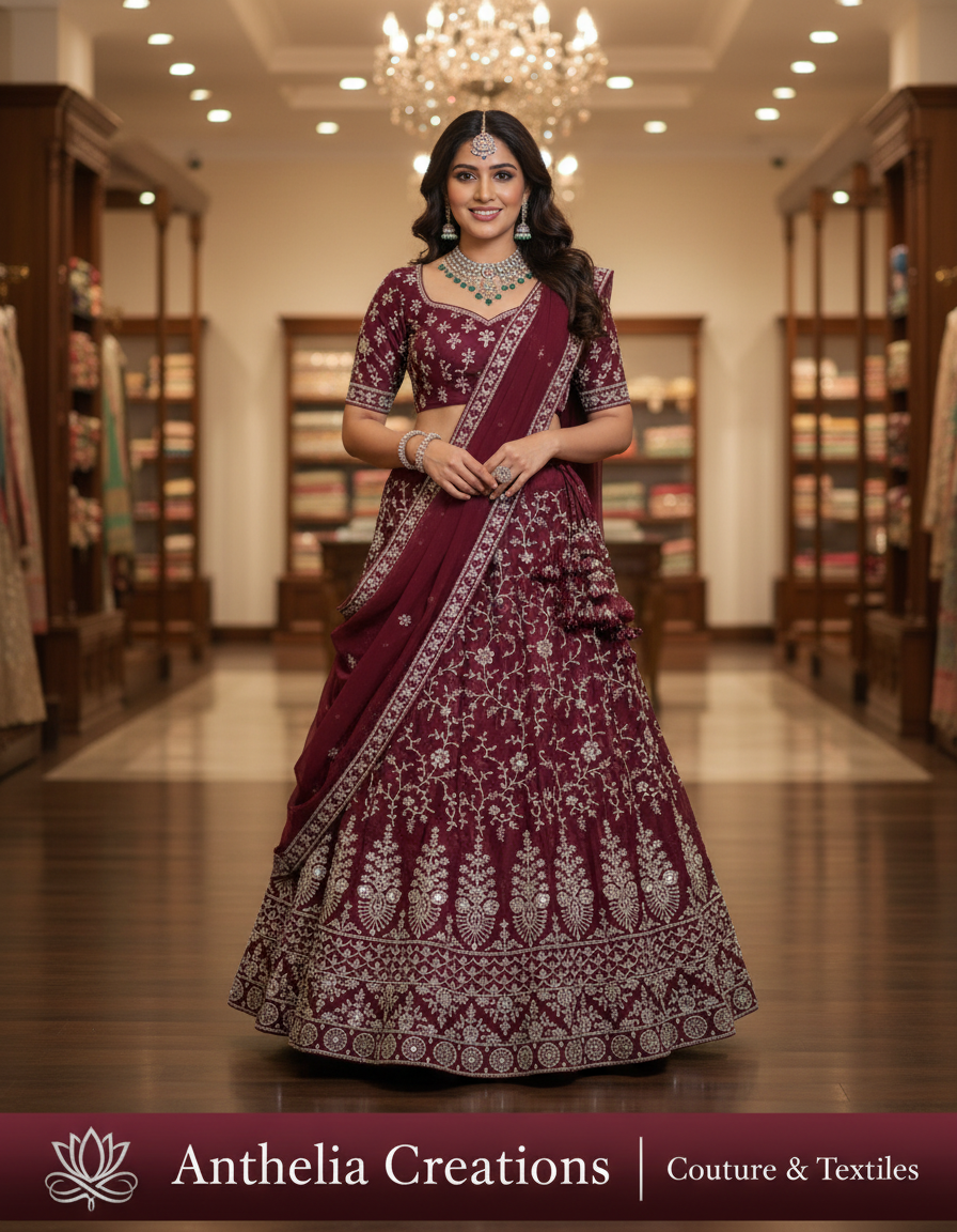 Maroon Embroidered Bridal Lehenga Set