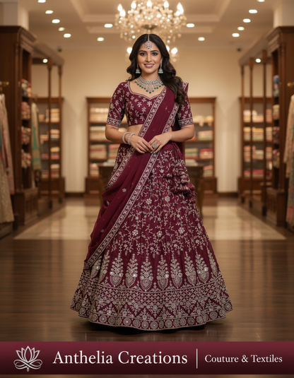 Maroon Embroidered Bridal Lehenga Set