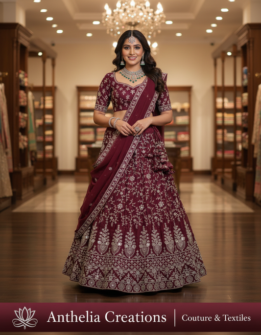 Maroon Embroidered Bridal Lehenga Set