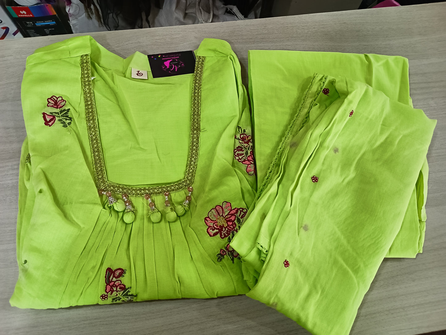 Pure Mul Cotton Kurta Pant Set with Duppata Pink Colour Green