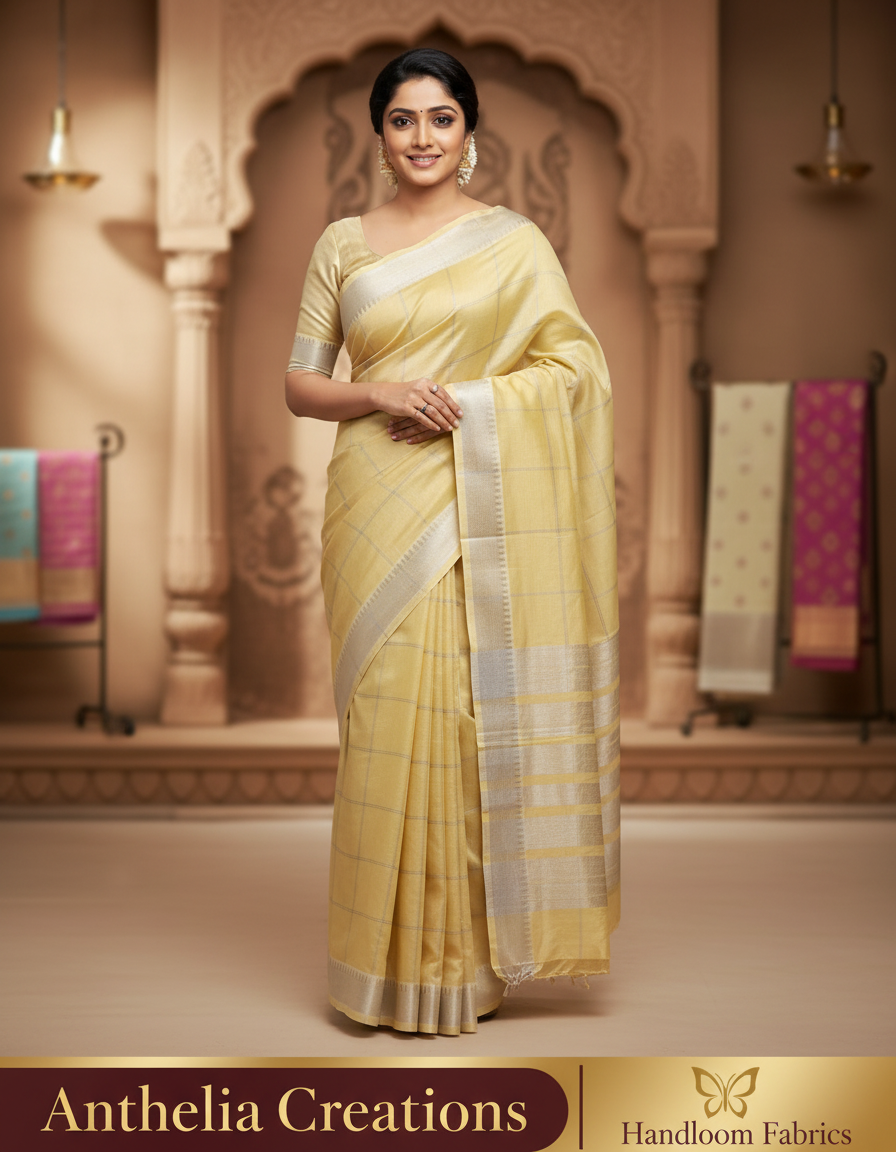 Mangalagiri Pattu Plain Saree Nizam Border  Yellow