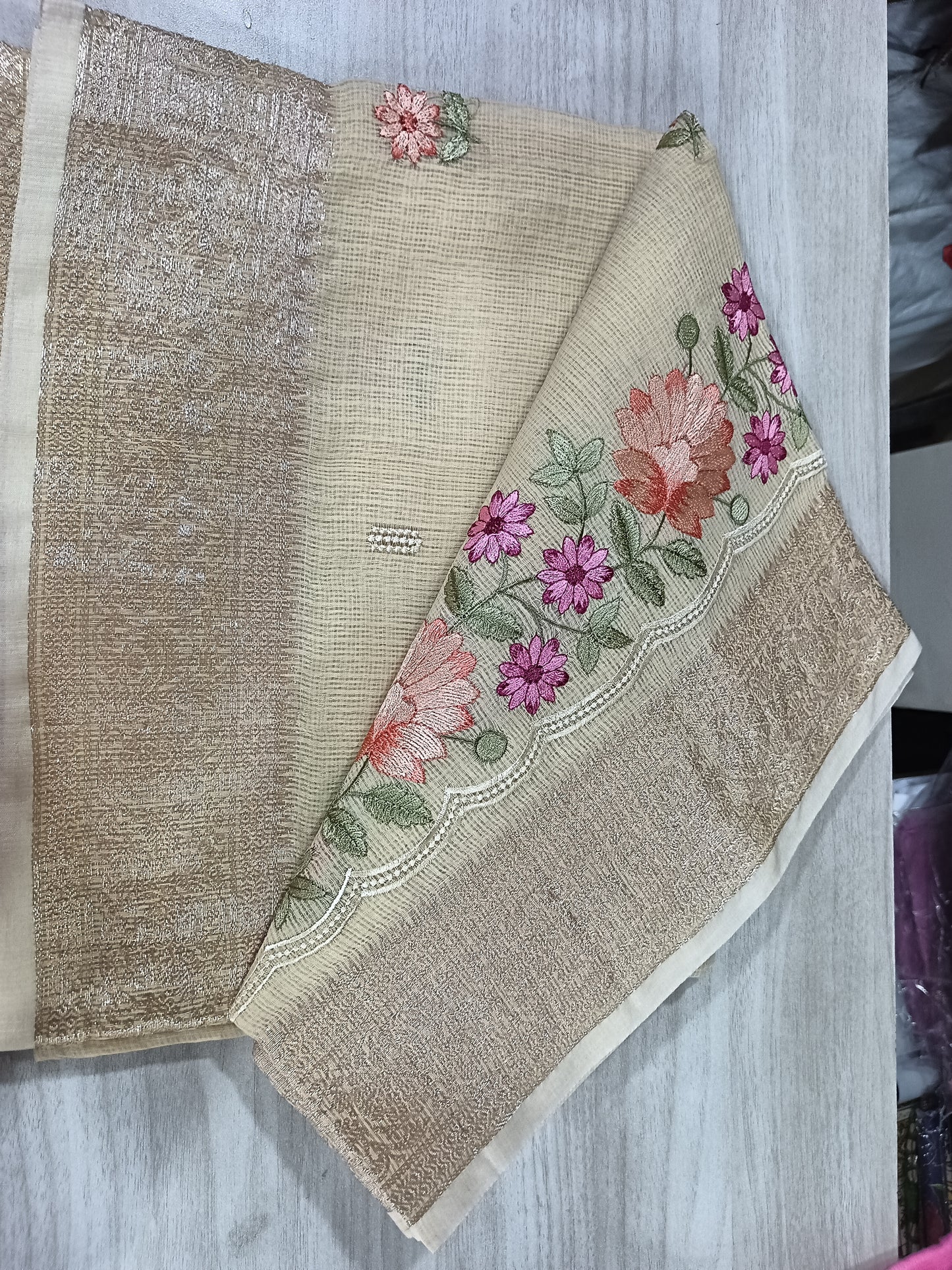 Kota Cotton Embroidered Sarees with zari border ACS002