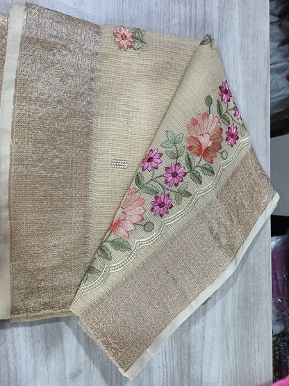 Kota Cotton Embroidered Sarees with zari border ACS002