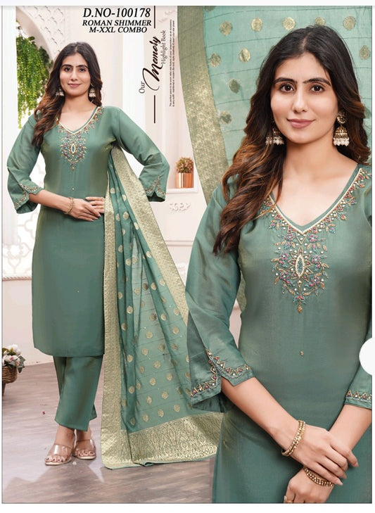 Green Color Elegant Kurta Pant with dupatta