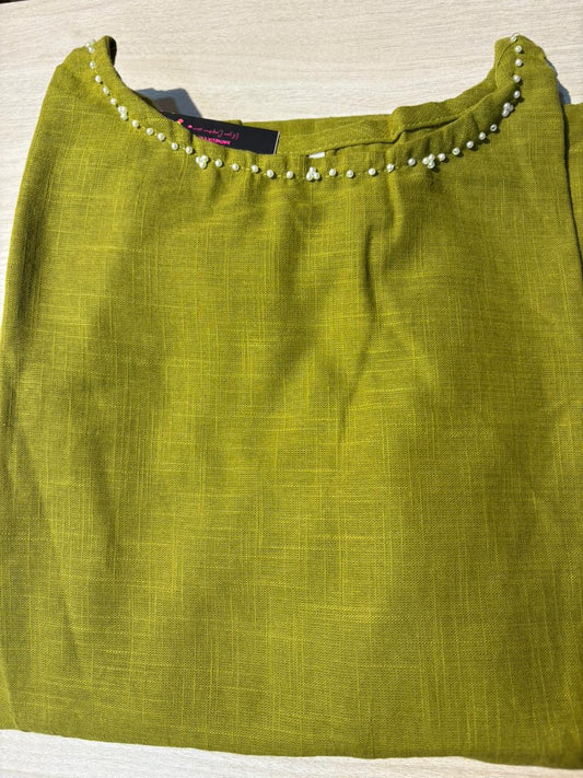 Cotton Embroidered Co ord Set Green