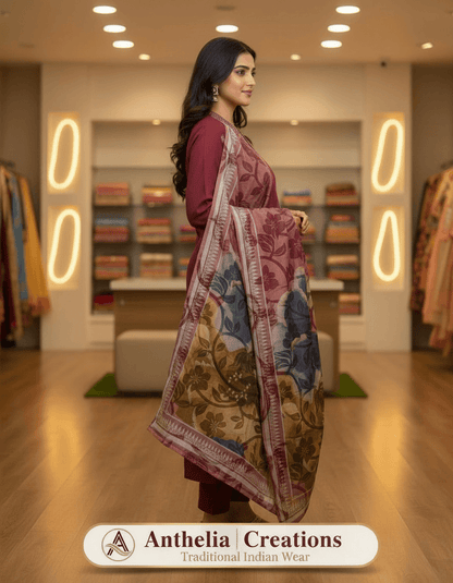 Elegant Kurta Pant with dupatta Heavy Rayon Maroon Colour