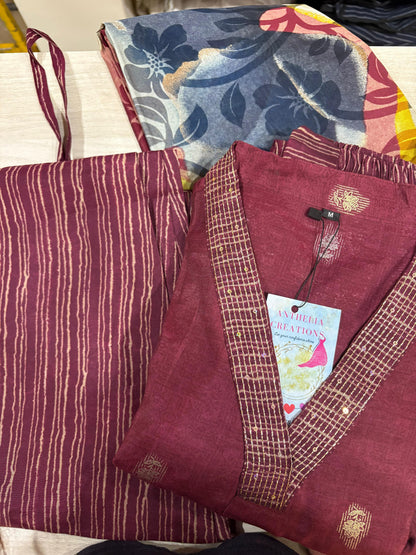 Elegant Kurta Pant with dupatta Heavy Rayon Maroon Colour