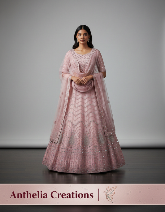 Light Pink Embroidered Bridal Lehenga Set Dual Colour
