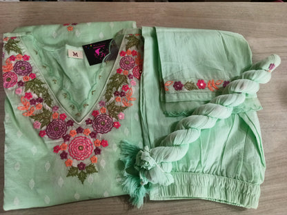 Pure Mul Cotton Kurta Pant Set with Duppata