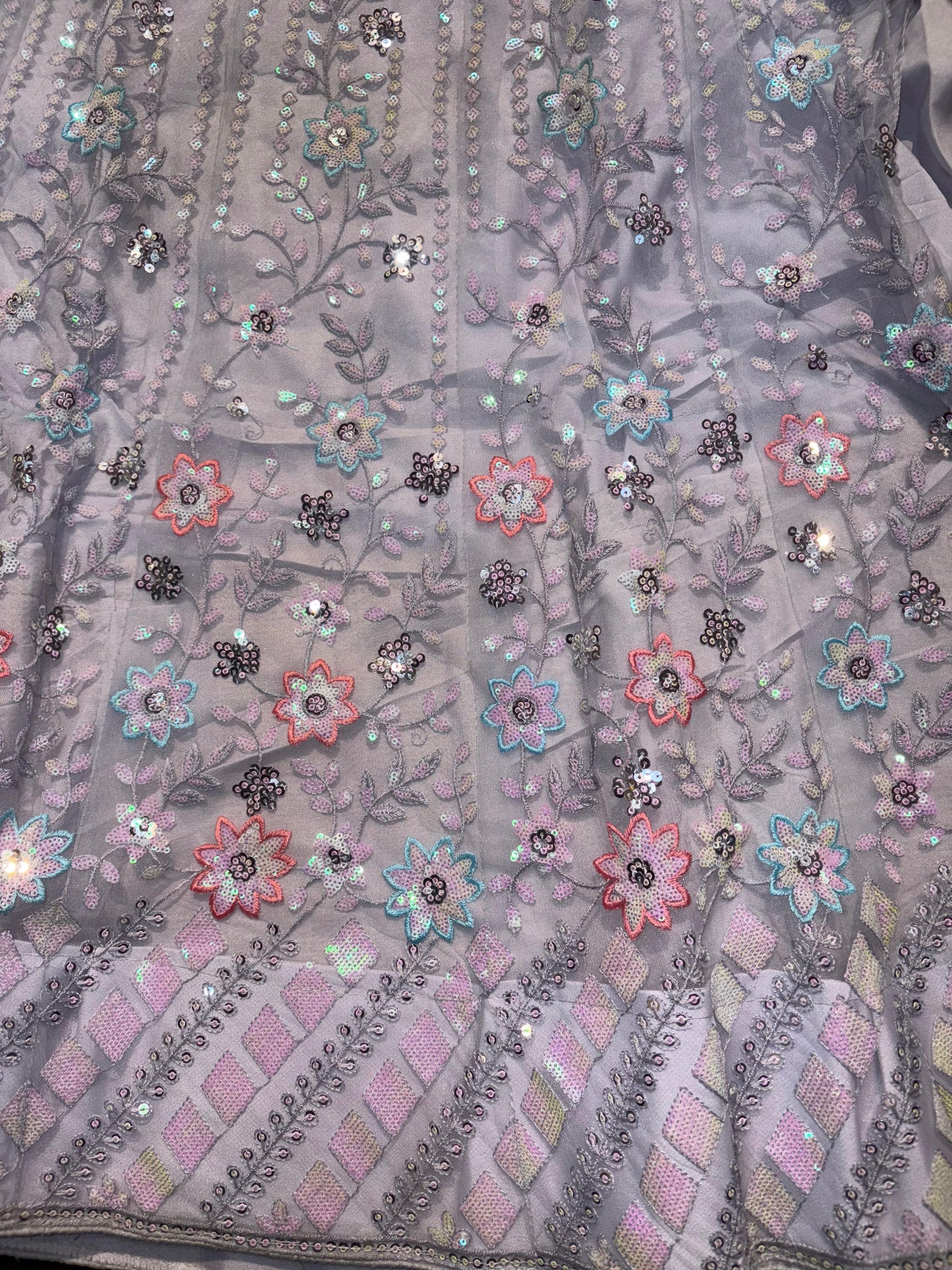 Embroidered Bridal Lehenga Set Grey Colour
