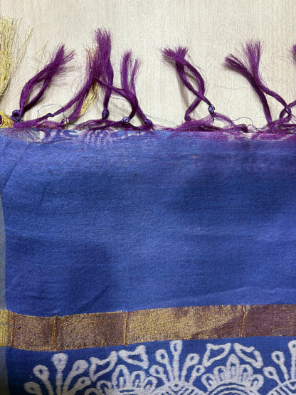 Semi Tussar Silk Saree with Traditional Batik Print | Elegant Ethnic Wear for Women Dual Shade