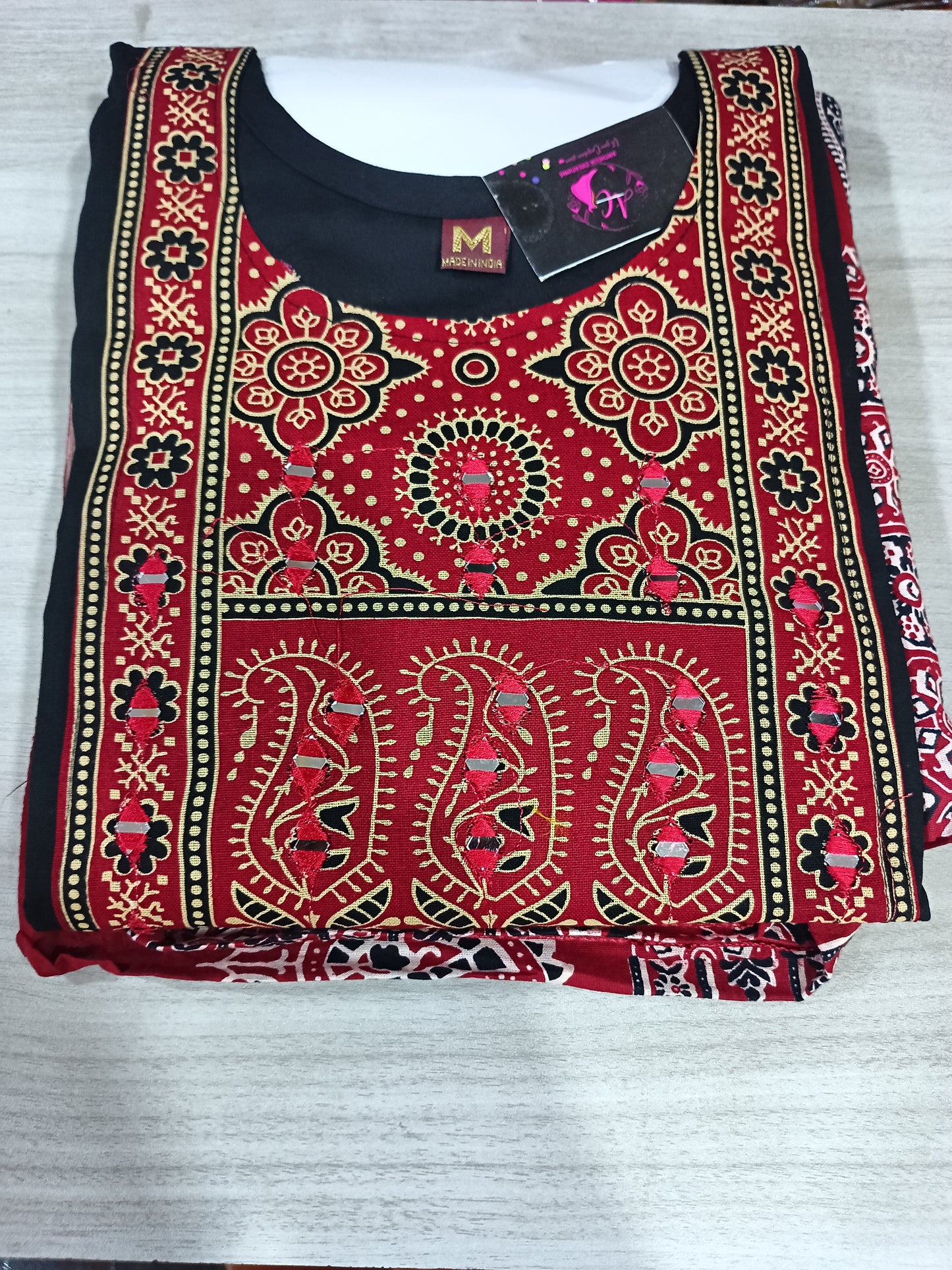 Black Color Elegant Kurta Pant with dupatta 100% Dabu Cotton