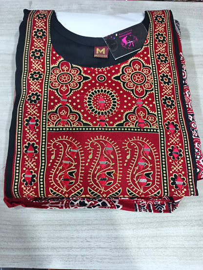 Black Color Elegant Kurta Pant with dupatta 100% Dabu Cotton