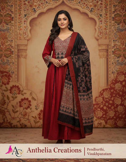 Black Maroon 100% Mul Cotton Suit