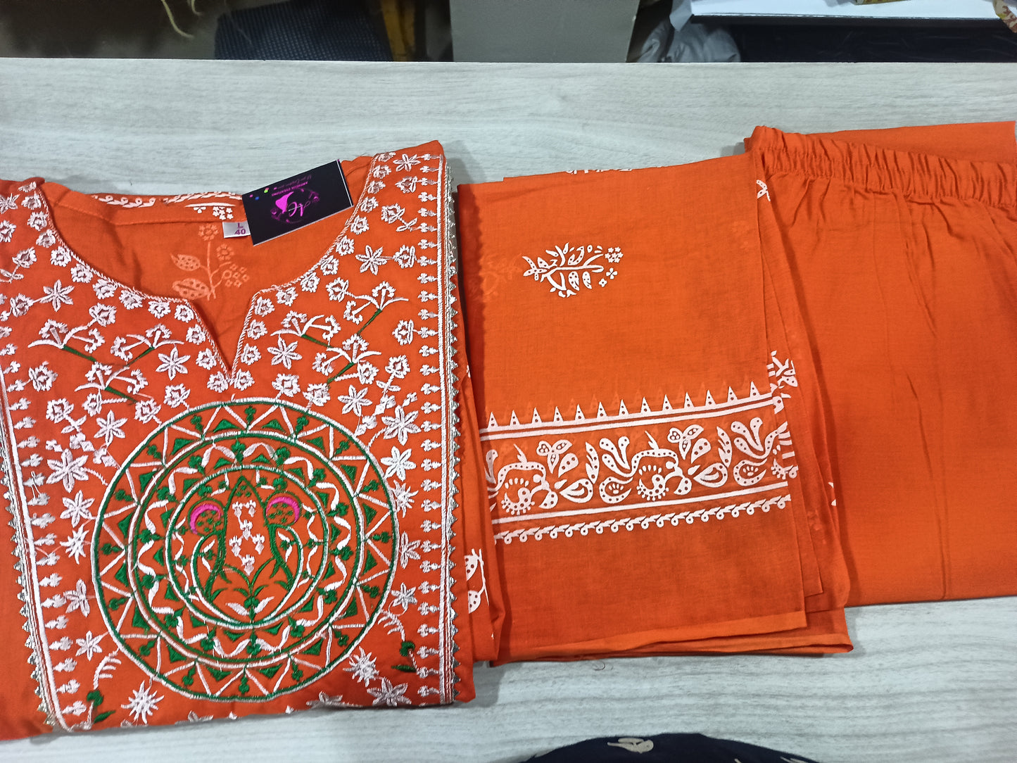 Elegant Embroidered Kurta Pant with dupatta 100% Cotton