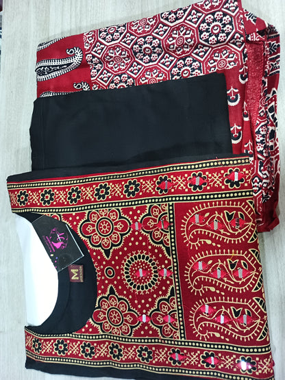 Black Color Elegant Kurta Pant with dupatta 100% Dabu Cotton