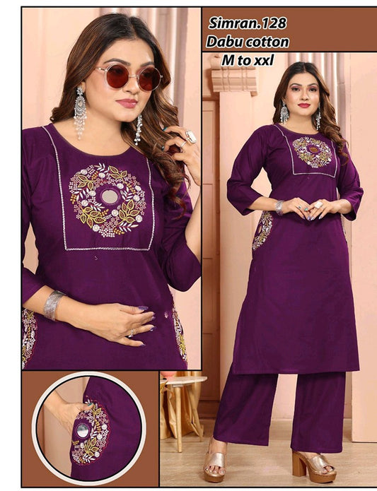 Purple Color Elegant Cord Set 100% Dabu Cotton