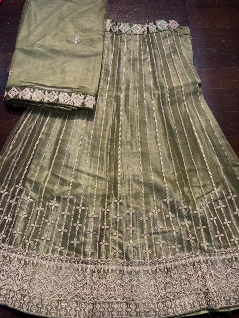 Embroidered Bridal Lehenga Set Green Colour