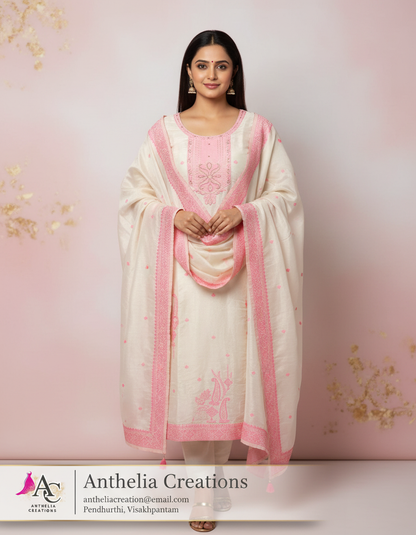 Elegant White Kurta Pant with dupatta