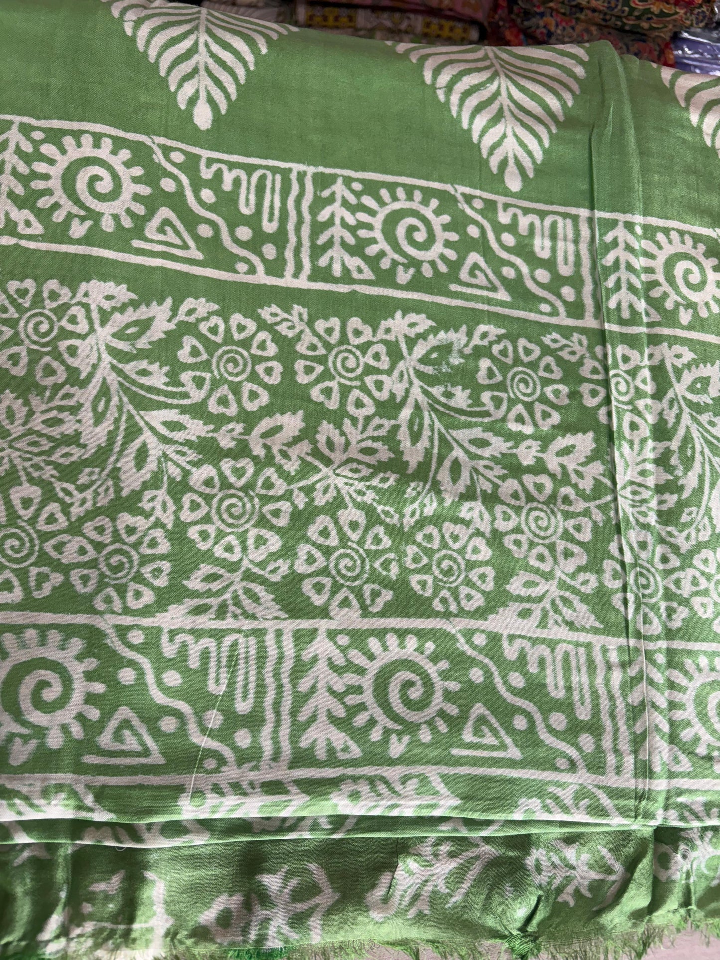 Semi Tussar Silk Saree with Traditional Batik Print | Elegant Ethnic Wear for Women Green