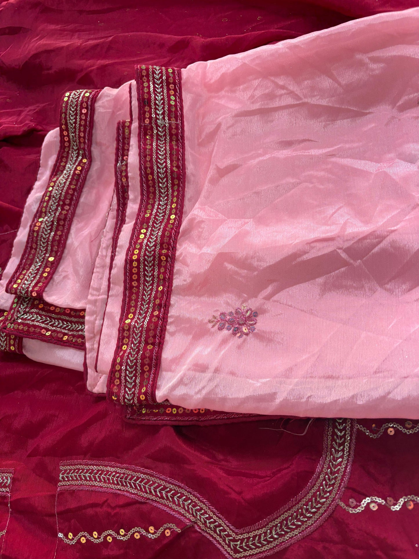 Pink Embroidered Bridal Lehenga Set Dual Colour
