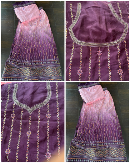 Pink Dual Tone Embroidered Bridal Lehenga Set