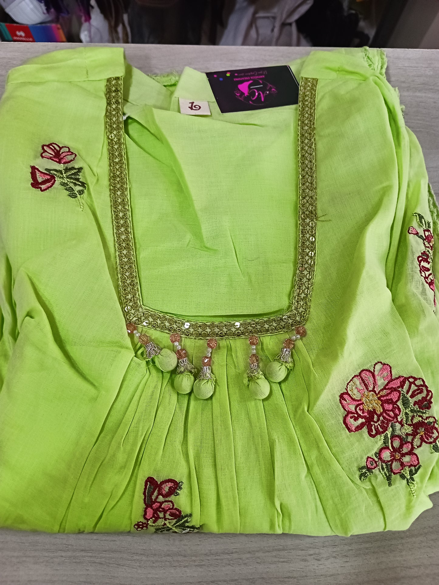 Pure Mul Cotton Kurta Pant Set with Duppata Pink Colour Green