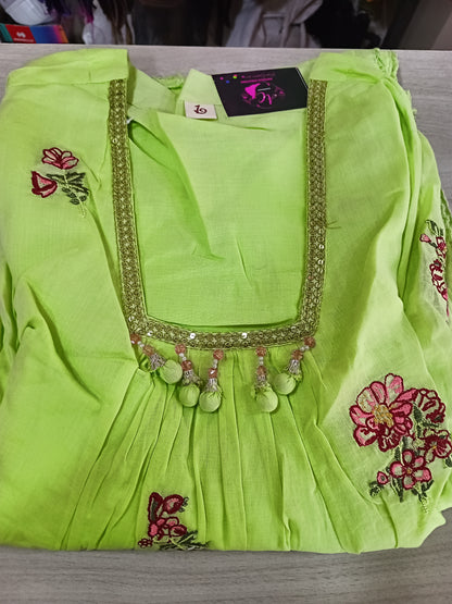 Pure Mul Cotton Kurta Pant Set with Duppata Pink Colour Green