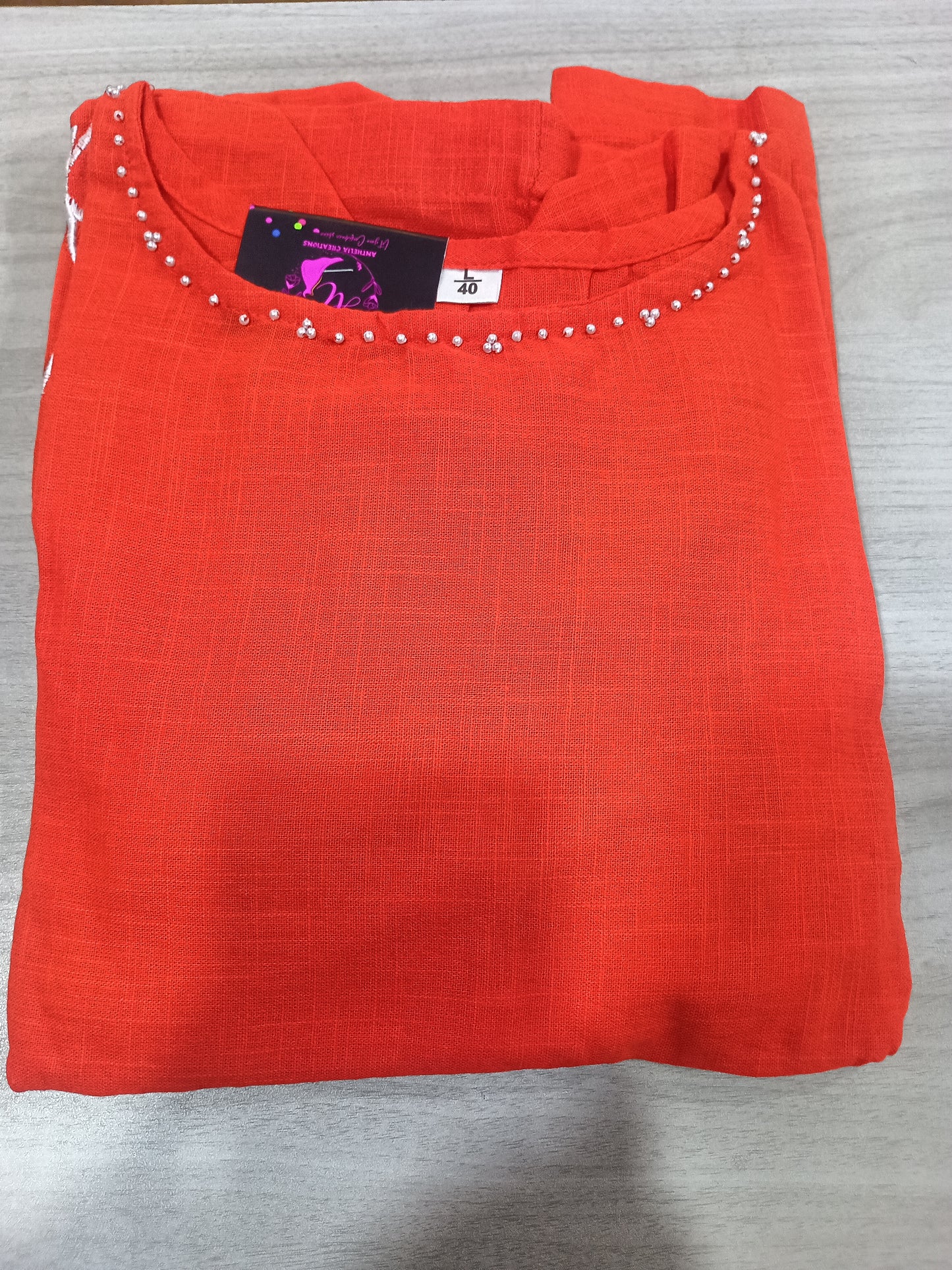 Cotton Embroidered Co ord Set Orange