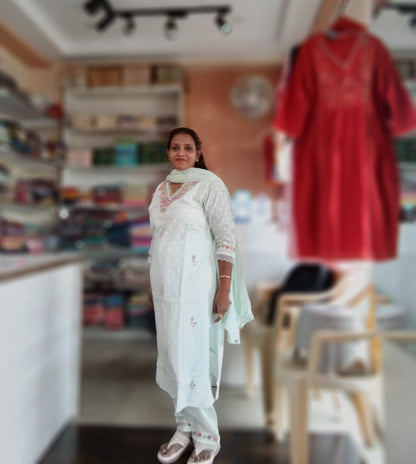 Pure Mul Cotton Kurta Pant Set with Duppata