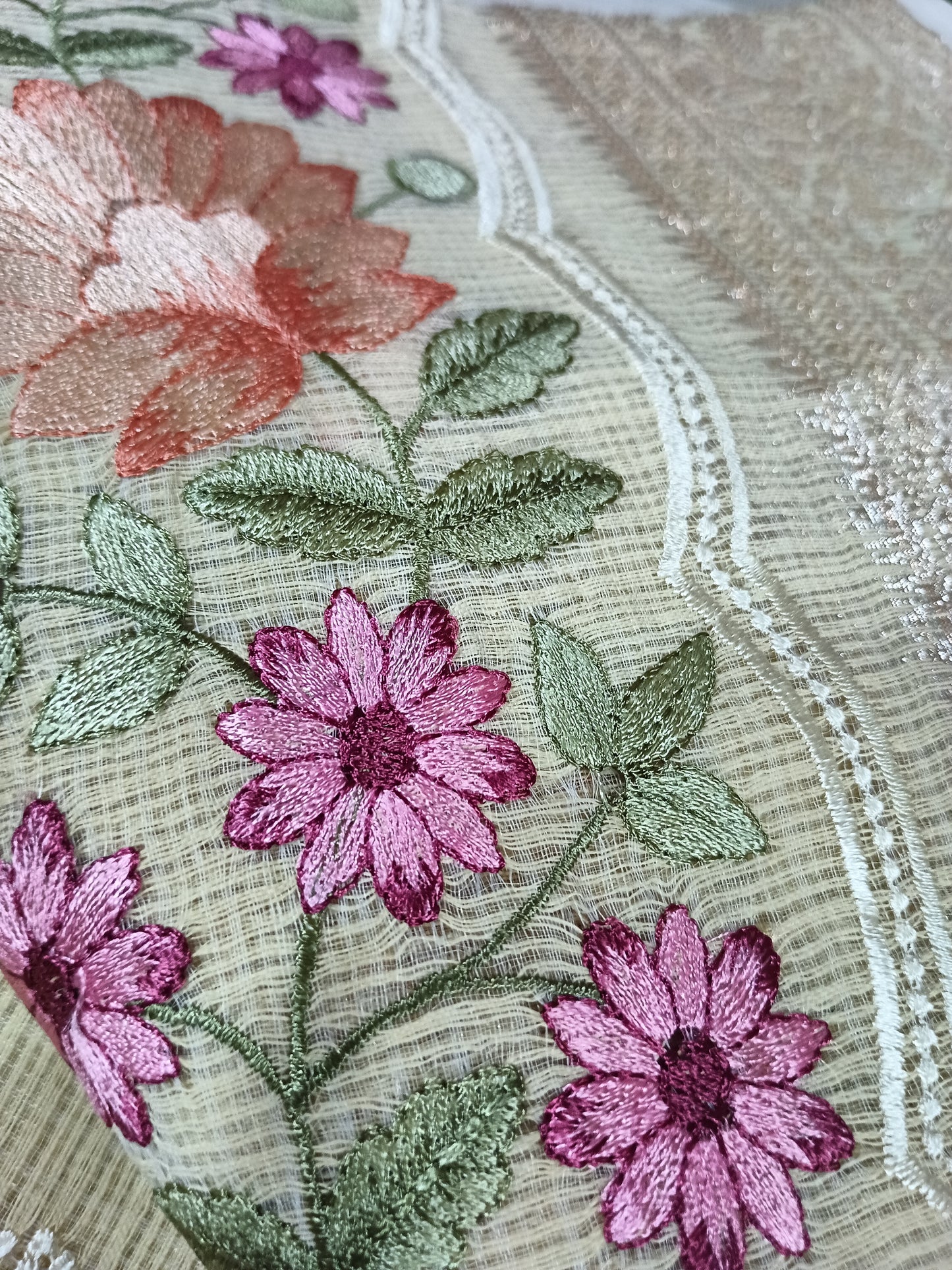 Kota Cotton Embroidered Sarees with zari border ACS002