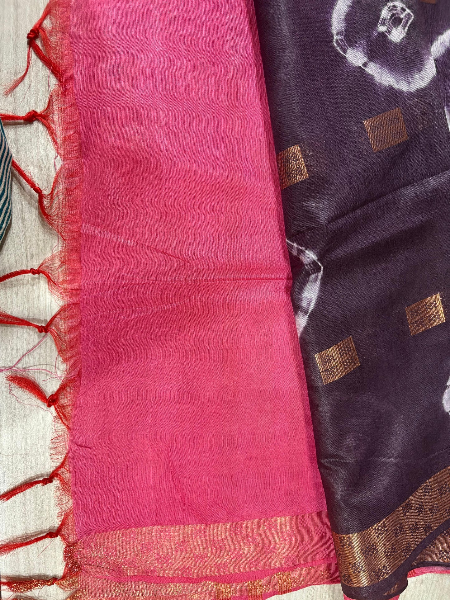 Semi Tussar Silk Saree with Traditional Batik Print | Elegant Ethnic Wear for Women Dual Shade