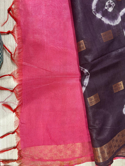 Semi Tussar Silk Saree with Traditional Batik Print | Elegant Ethnic Wear for Women Dual Shade