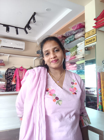Pure Mul Cotton Kurta Pant Set with Duppata Pink Colour